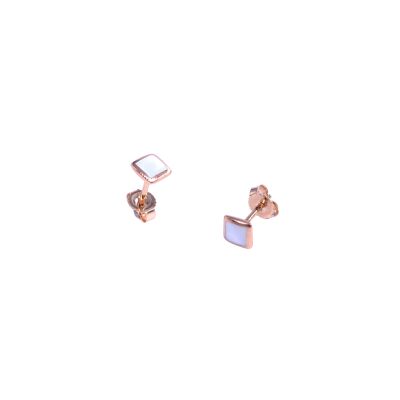 Boucles d'oreilles en or rose et résine nacrée blanche
