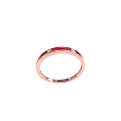 Bague en or rose, diamants et résine nacrée rouge coquelicot