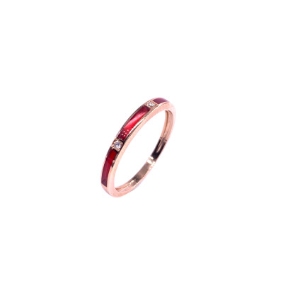 Bague en or rose, diamants et résine nacrée rouge coquelicot