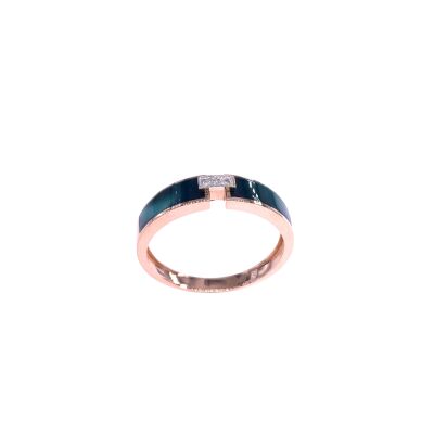Bague en or rose, diamants et résine nacrée vert bronze