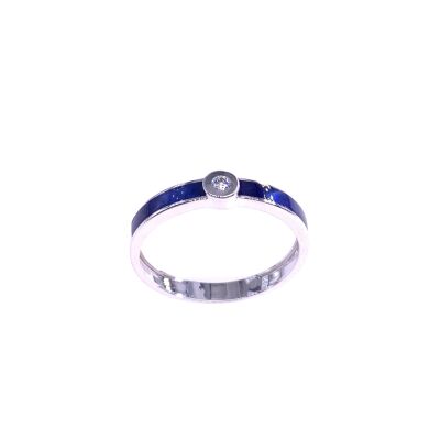 Bague en or blanc, diamants et résine nacrée bleu de Prusse