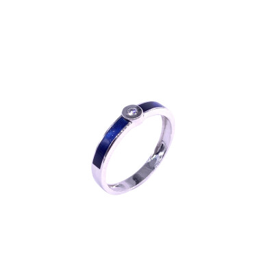 Bague en or blanc, diamants et résine nacrée bleu de Prusse