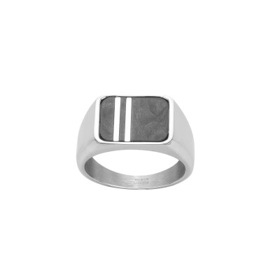Bague chevalière en acier et carbone "forgé"