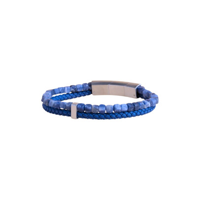Bracelet double en nylon bleu, sodalite et fermoir acier