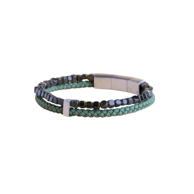 Bracelet double en nylon vert, obsidienne verte et fermoir acier