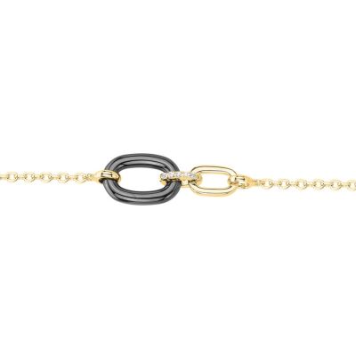 Bracelet en plaqué or, céramique noire et oxydes de zirconium, motif cœur