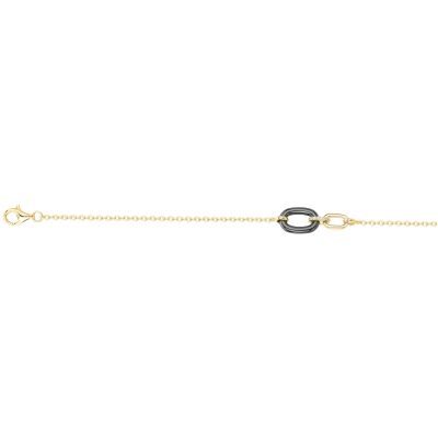 Bracelet en plaqué or, céramique noire et oxydes de zirconium, motif cœur