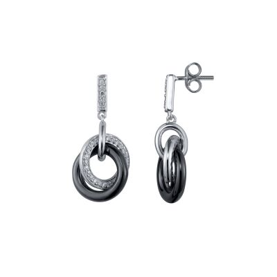 Boucles d'oreilles en céramique noire, argent et oxyde de zirconium