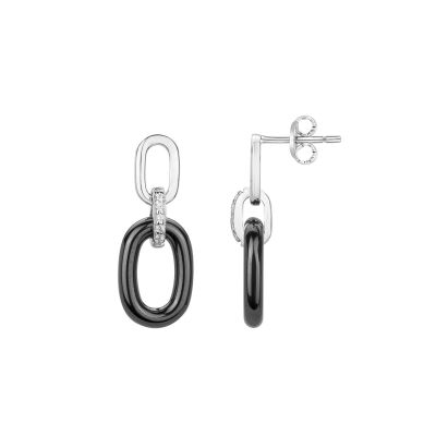 Boucles d'oreilles en céramique, argent et oxyde de zirconium