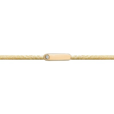 Bracelet La Garçonne en plaqué or, cuir et diamant