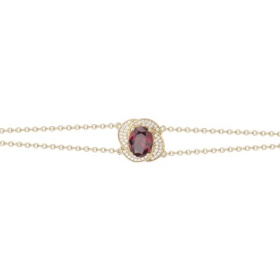 Bracelet Griffe Rouge en plaqué or, oxydes de couleur rouge et oxydes de zirconium