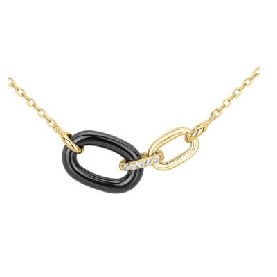 Collier en plaqué or, céramique noire et oxydes de zirconium