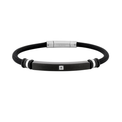 Bracelet en acier, caoutchouc, nylon noir et diamants noirs traités