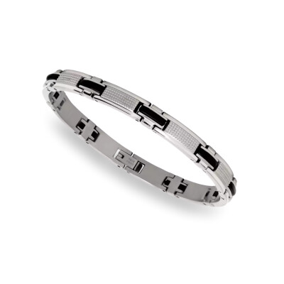 Bracelet en acier et insert en résine noire