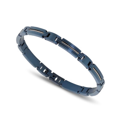 Bracelet en acier bleu et insert câble