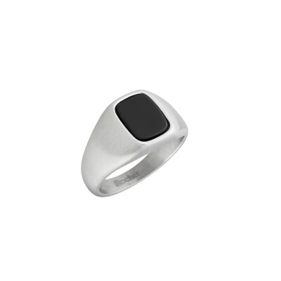 Bague chevalière en acier et onyx