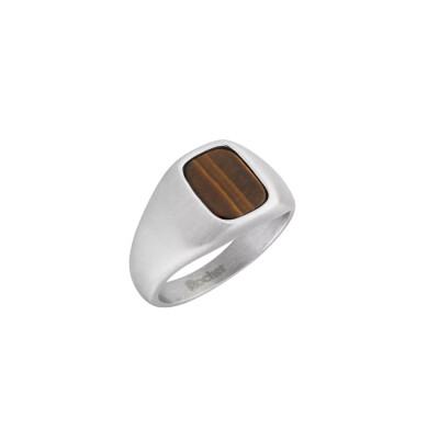 Bague chevalière en acier et œil de tigre