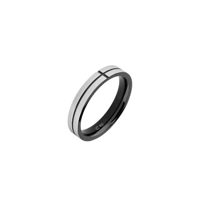 Bague en acier bicolore PVD noir