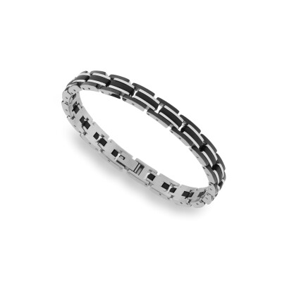 Bracelet en acier bicolore PVD noir et insert résine noire
