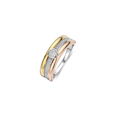 Bague Ti Sento en argent doré tricolore et oxydes de zirconium