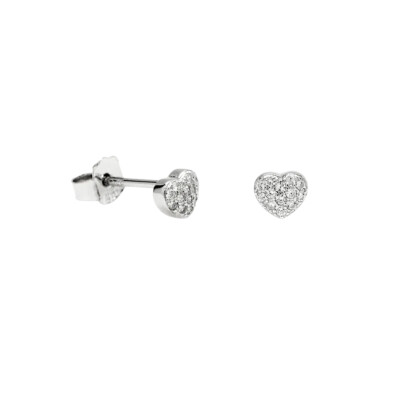 Boucles d'oreilles en argent et oxyde de zirconium, motif cœur