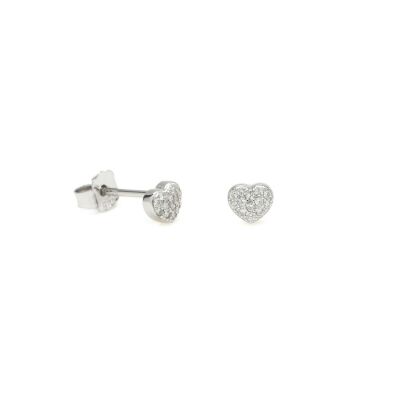 Boucles d'oreilles en argent et oxyde de zirconium, motif cœur