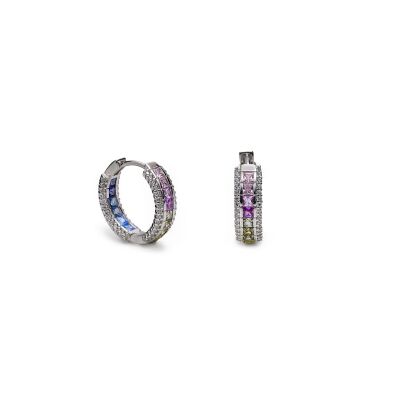 Boucles d'oreilles créoles en argent, oxydes colorés et oxydes de zirconium