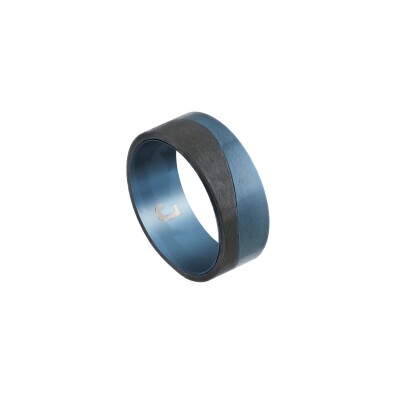 Bague en acier bleu et carbone