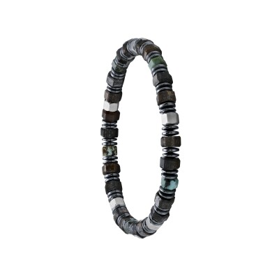 Bracelet en acier, bronzite, turquoise africaine et hématite