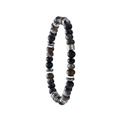 Bracelet en acier, agate, labradorite, bronzite et hématite
