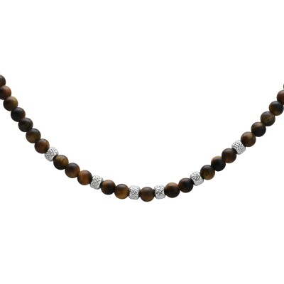 Collier en acier et œil de tigre