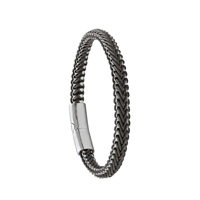 Bracelet en acier, cuir noir tressé