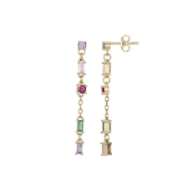 Boucles d'oreilles en plaqué or et oxydes colorés