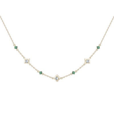 Collier en plaqué or, oxyde coloré et oxyde de zirconium