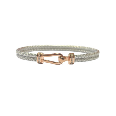 Bracelet en argent, argent plaqué or rose et oxydes de zirconium