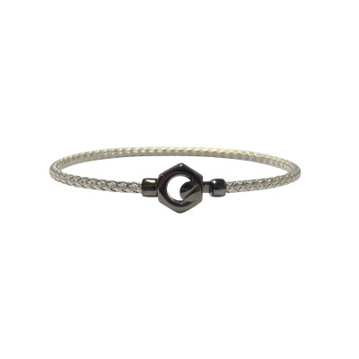 Bracelet en argent et argent noirci motif écrou