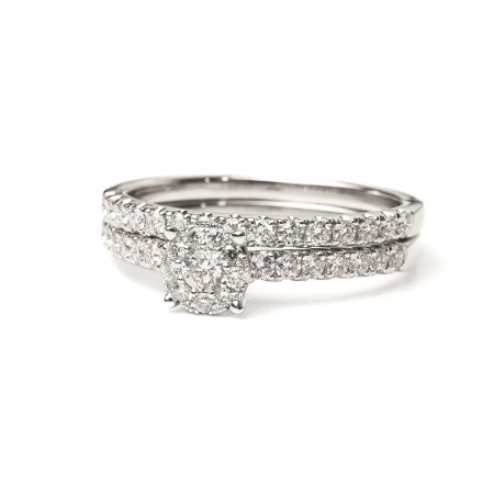 Solitaire et demie alliance diamants or blanc 18k 750/1000.