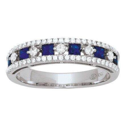 Bague Saphir princesse 0,48ct et diamants 0,30ct