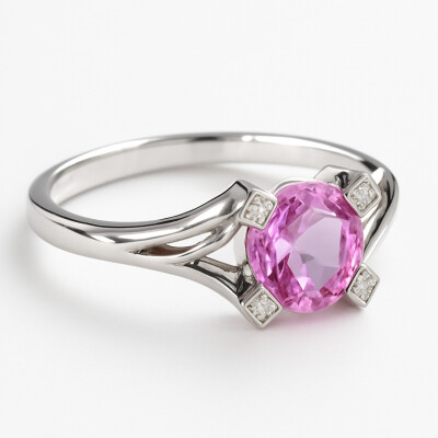 Bague or blanc, saphir rose et diamants