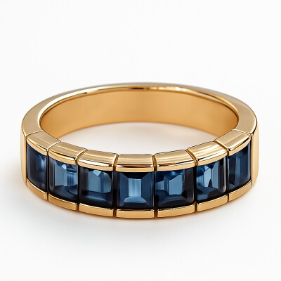 Bague or jaune et Topaze Bleu London
