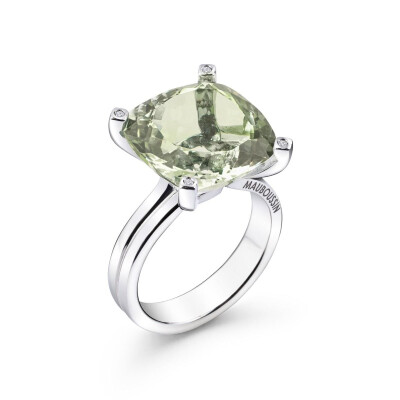 Bague Mauboussin Belle comme le Vent en argent, diamant 0.02 ct et améthyste verte