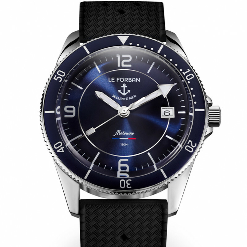 Le Forban Sécurité Mer La Malouine Blue Dial Black Bracelet watch