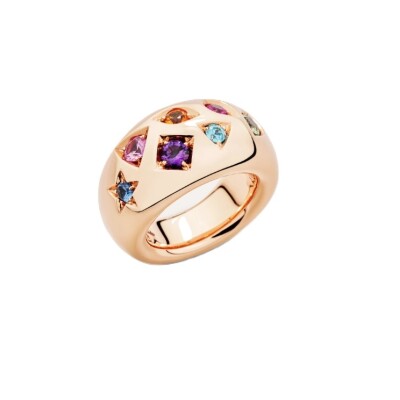 Bague Pomellato Iconica en or rose, améthyste, rubis, saphir rose, saphir bleu, zircon, saphir orange et saphir vert