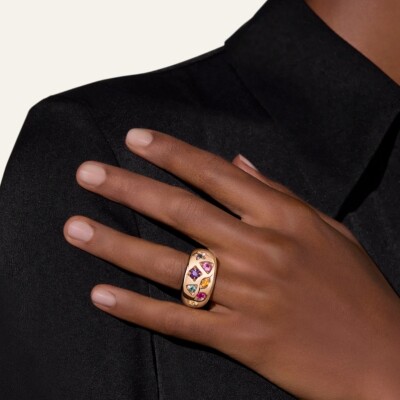 Bague Pomellato Iconica en or rose, améthyste, rubis, saphir rose, saphir bleu, zircon, saphir orange et saphir vert