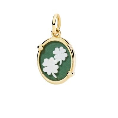 Pendentif Dodo camée trèfle à quatre feuilles en or jaune 9ct et porcelaine