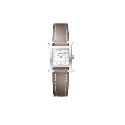 Montre Hermès Heure H, Mini modèle, 21mm en acier sur bracelet cuir