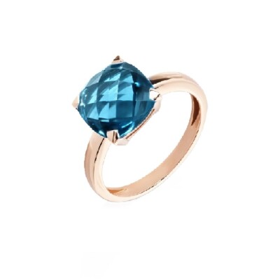 Bague Cesare Pompanon Poppy Blue petit modèle en or jaune et topaze london blue