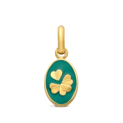 Pendentif Arthus Bertrand mini trèfle en or jaune et laque émeraude