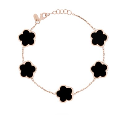Bracelet Cesare Pompanon Fiore Di Mamma multi trèfles en or rose et onyx