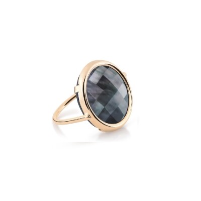 Bague Ginette NY DISC RINGS Pixie en or rose et nacre noire
